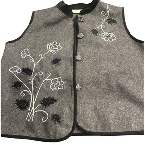 Cedar Canyon Vest Women Size L Gray Wool Blend Embellished Velvet Trim